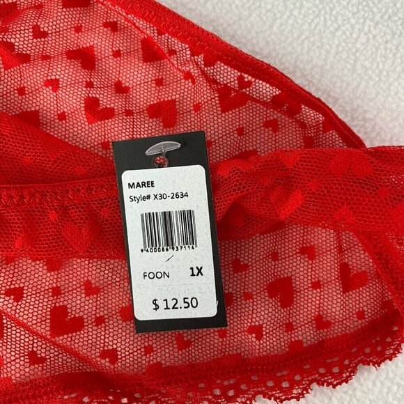 Frederick's Of Hollywood Size 1X Red Maree Hearts Lace Love Panty NWT - Picture 8 of 9